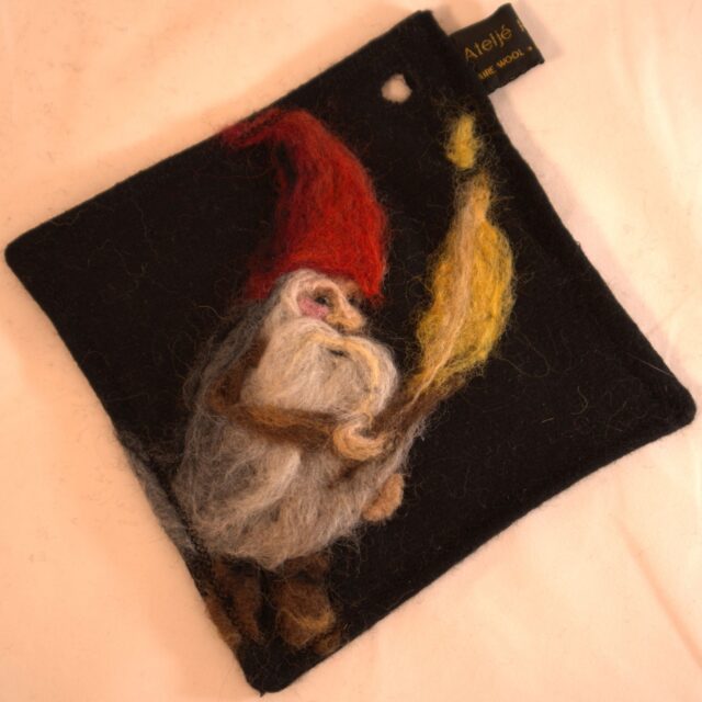 Tomte med gnistrande fackla, grytlapp *SÅLD